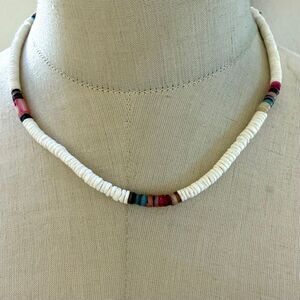 Natural Shell Heishi Necklace with Dyed Shell Accents